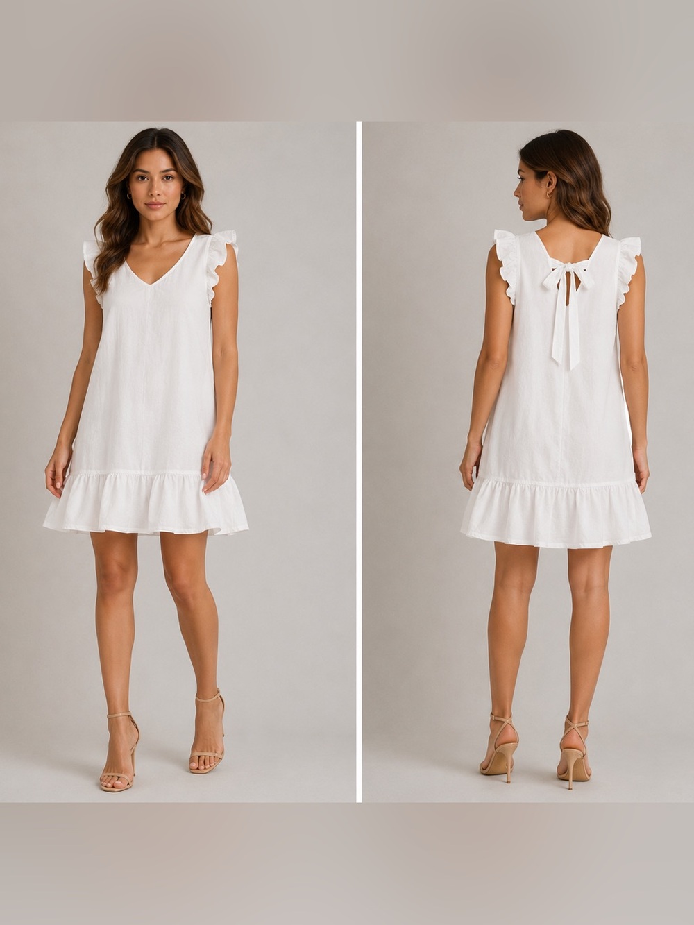 Grace (ava & grace) White Ruffle Hem Shift Dress XL Linen Blend Bow Back NWT